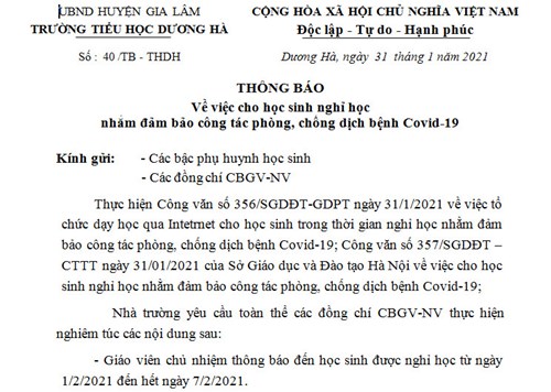 TH Dương Hà_Thông báo nghỉ học